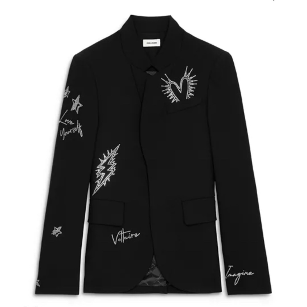 ZADIG & VOLTAIRE Edgy Embellished Black Blazer Sz 36/4 NWT $600!! - Picture 3 of 6